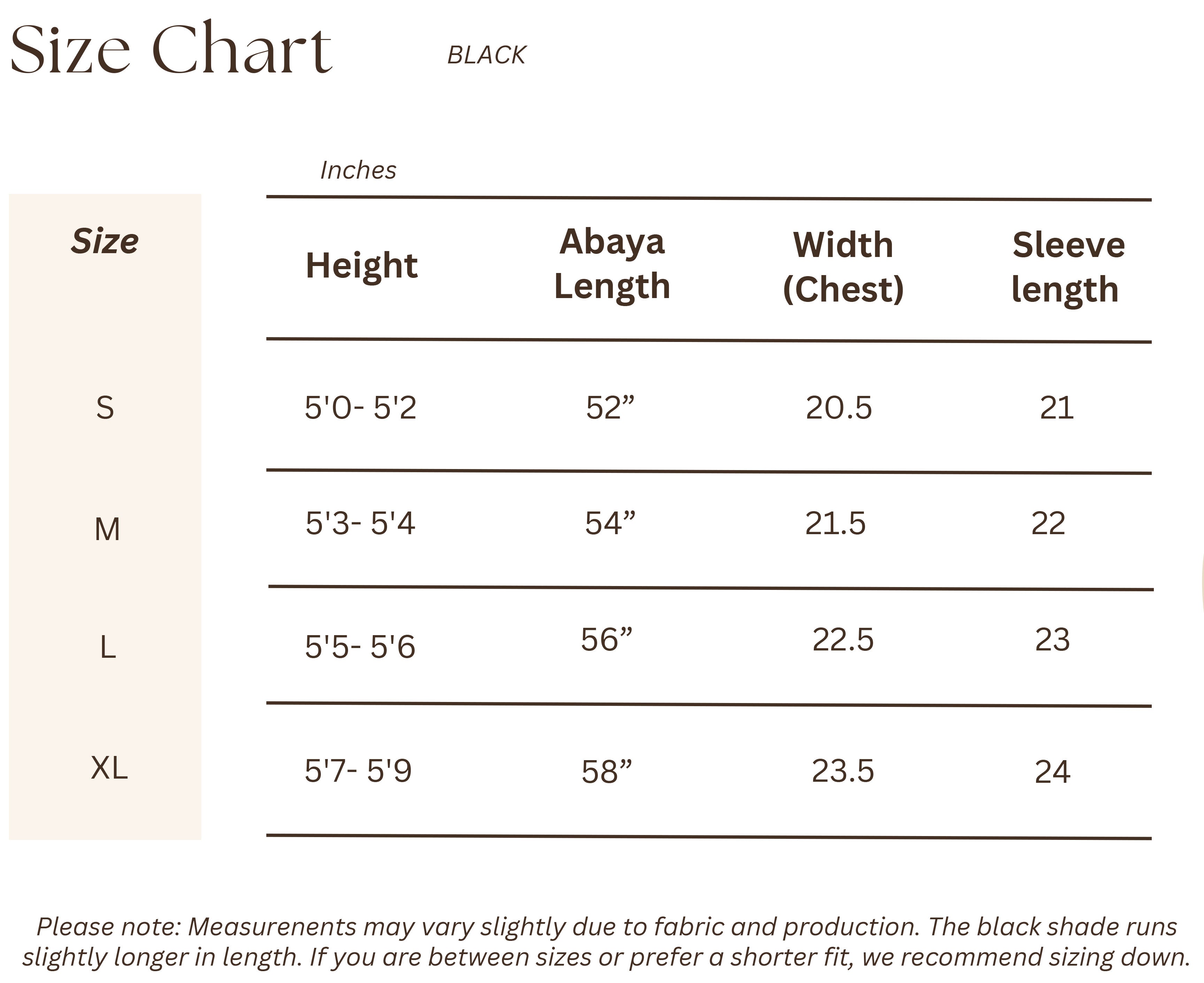 Size chart