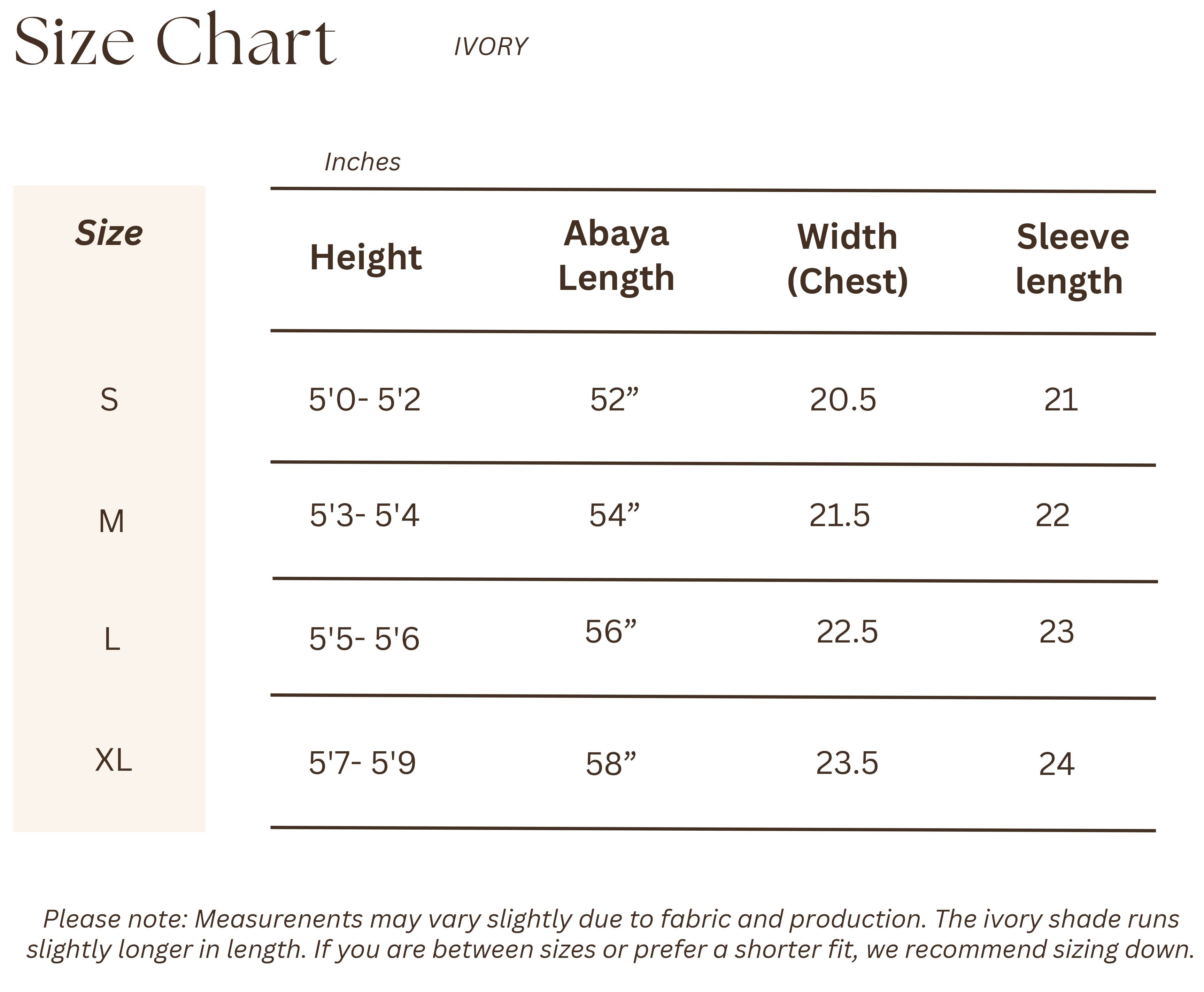 Size chart